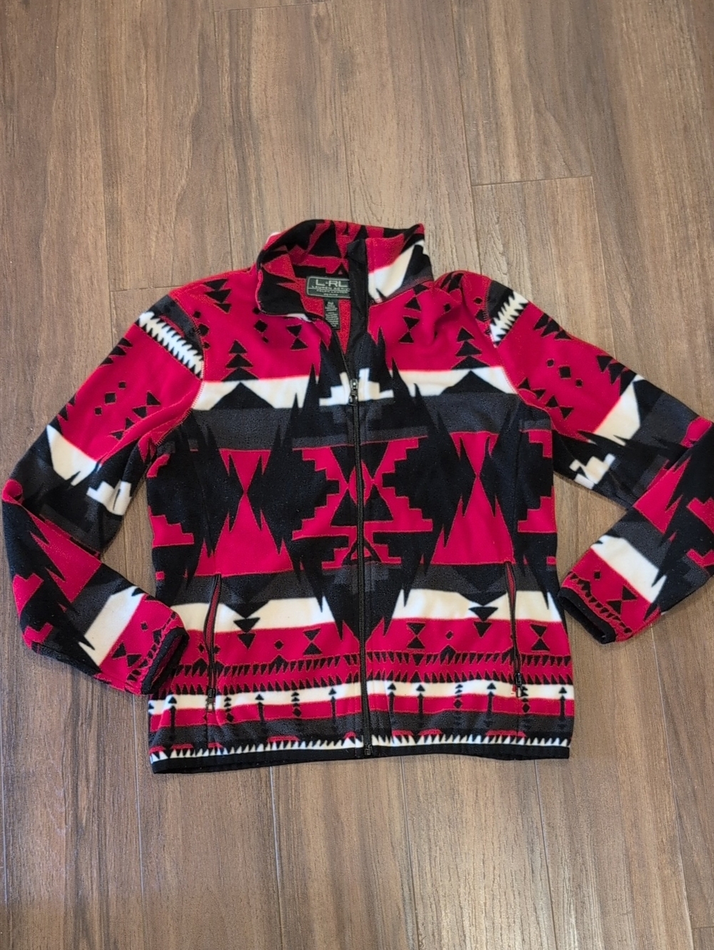 Ralph Lauren Active Women’s Red Black Geometric Fleece Jacket Zip Up
